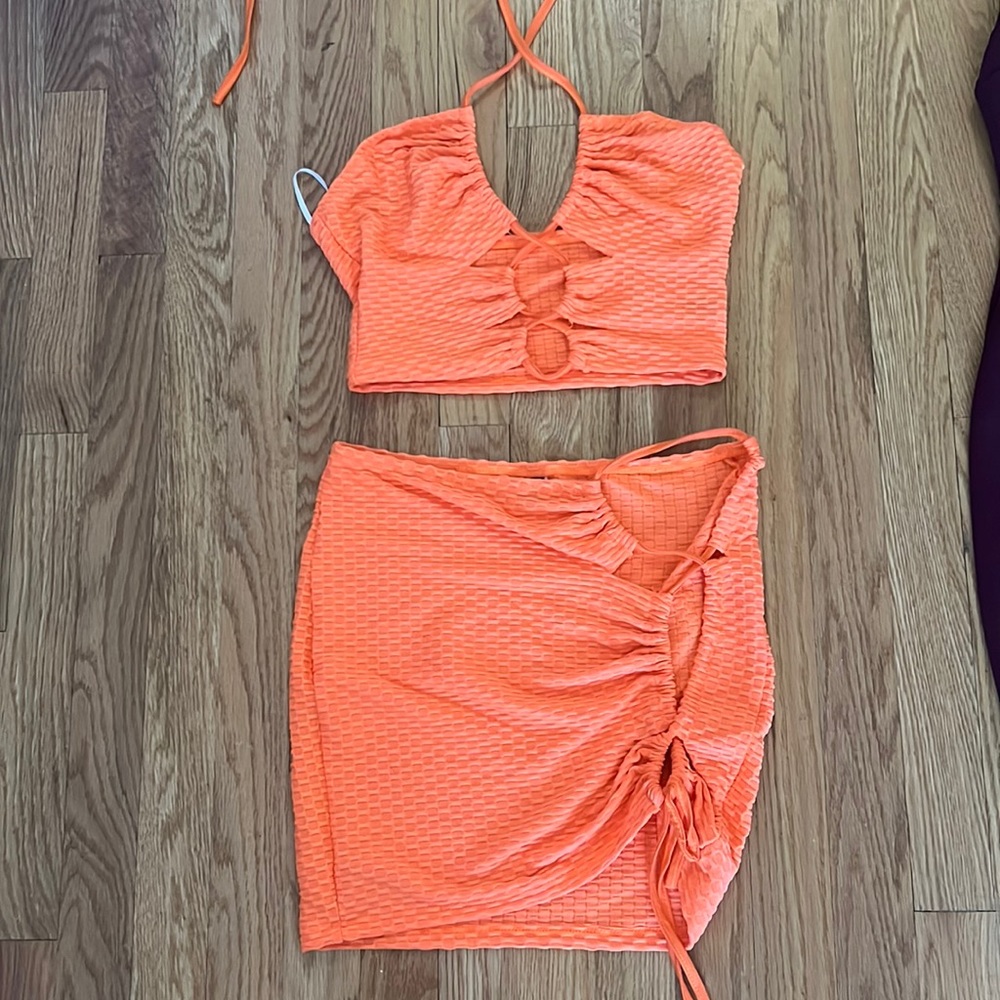 orange skirt and shirt set